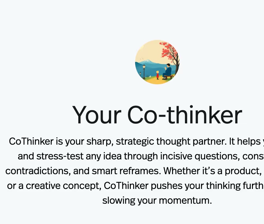 CoThinker assistant page describing it as a sharp, strategic thought partner.