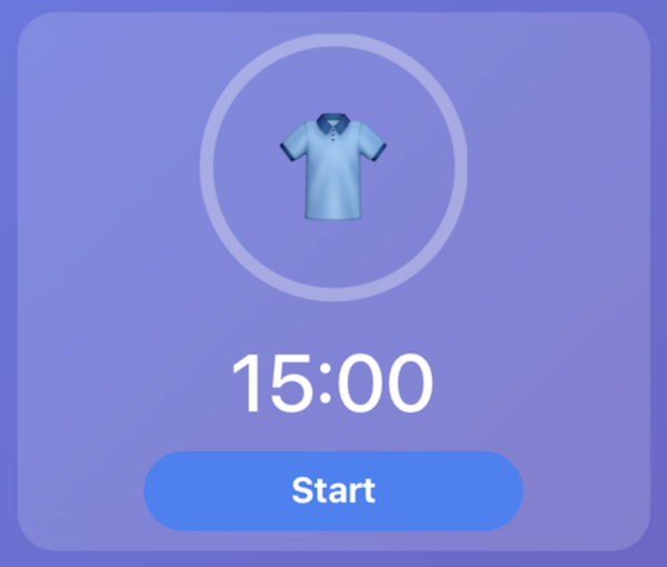 A routine task screen with a 15 minute countdown timer and a Start button.
