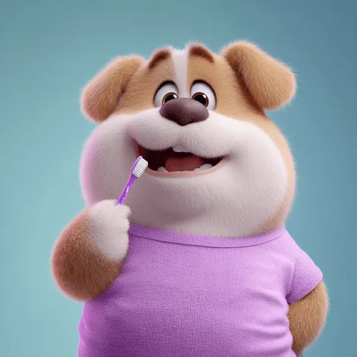 One of TimeTrophy's Pixar-style characters, a dog holding a toothbrush for the tooth-brushing task.