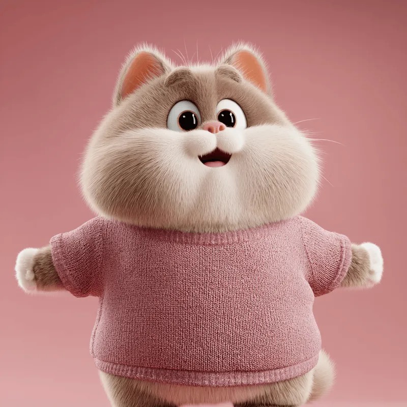 Another TimeTrophy character, a cat in a pink sweater.
